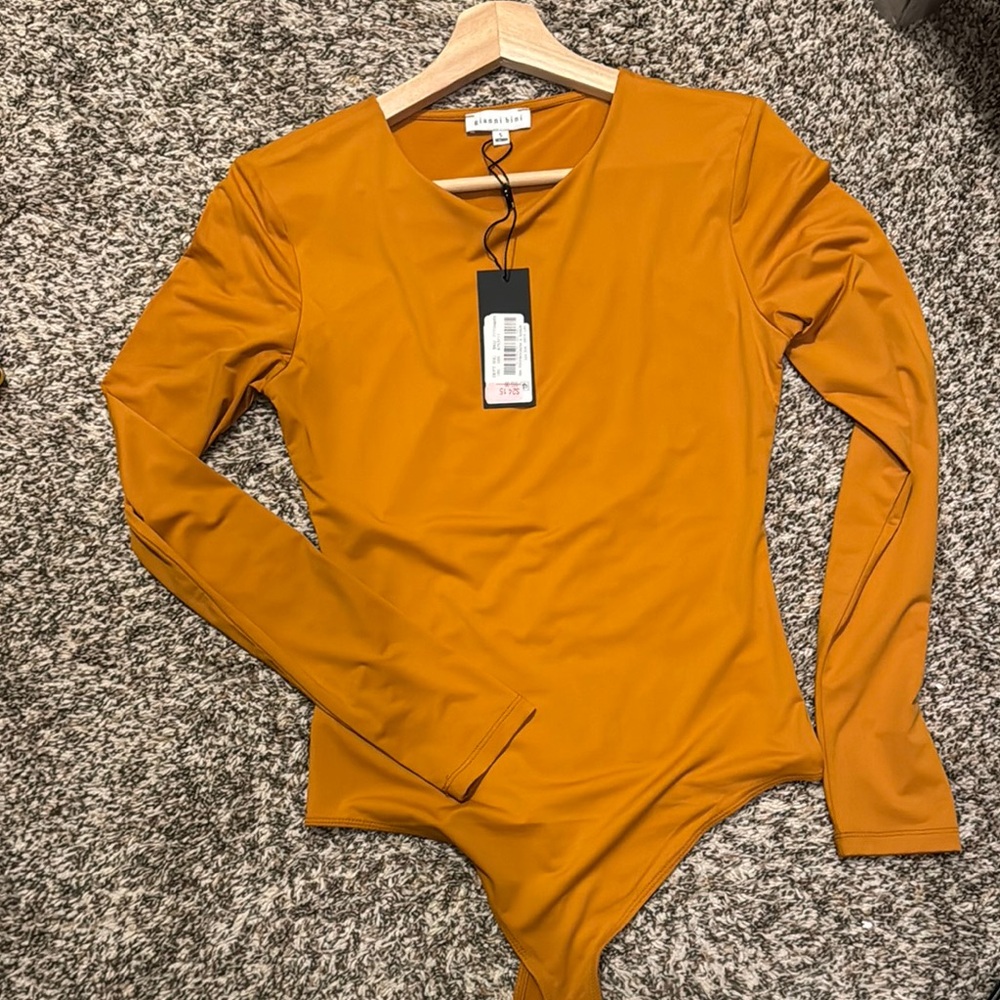 Gianni Bini Orange Fitted Bodysuit with V-Neckline